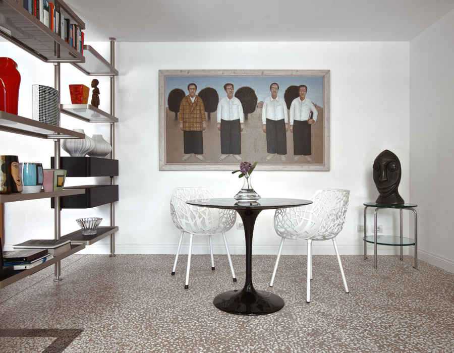 Maxi Venetian floor Terrazzoverlay XL. Color Duna, Verona and Nero Ebano marble. Private villa, Moltrasio (CO) 03