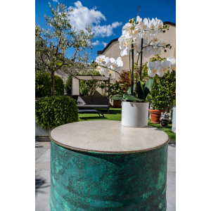 Oxydecor Verderame, verdigris garden table covering. Padua, Italy